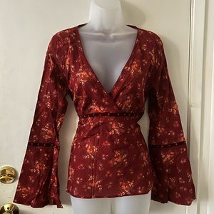 Bell Sleeve Floral Top w/ Sequin Details